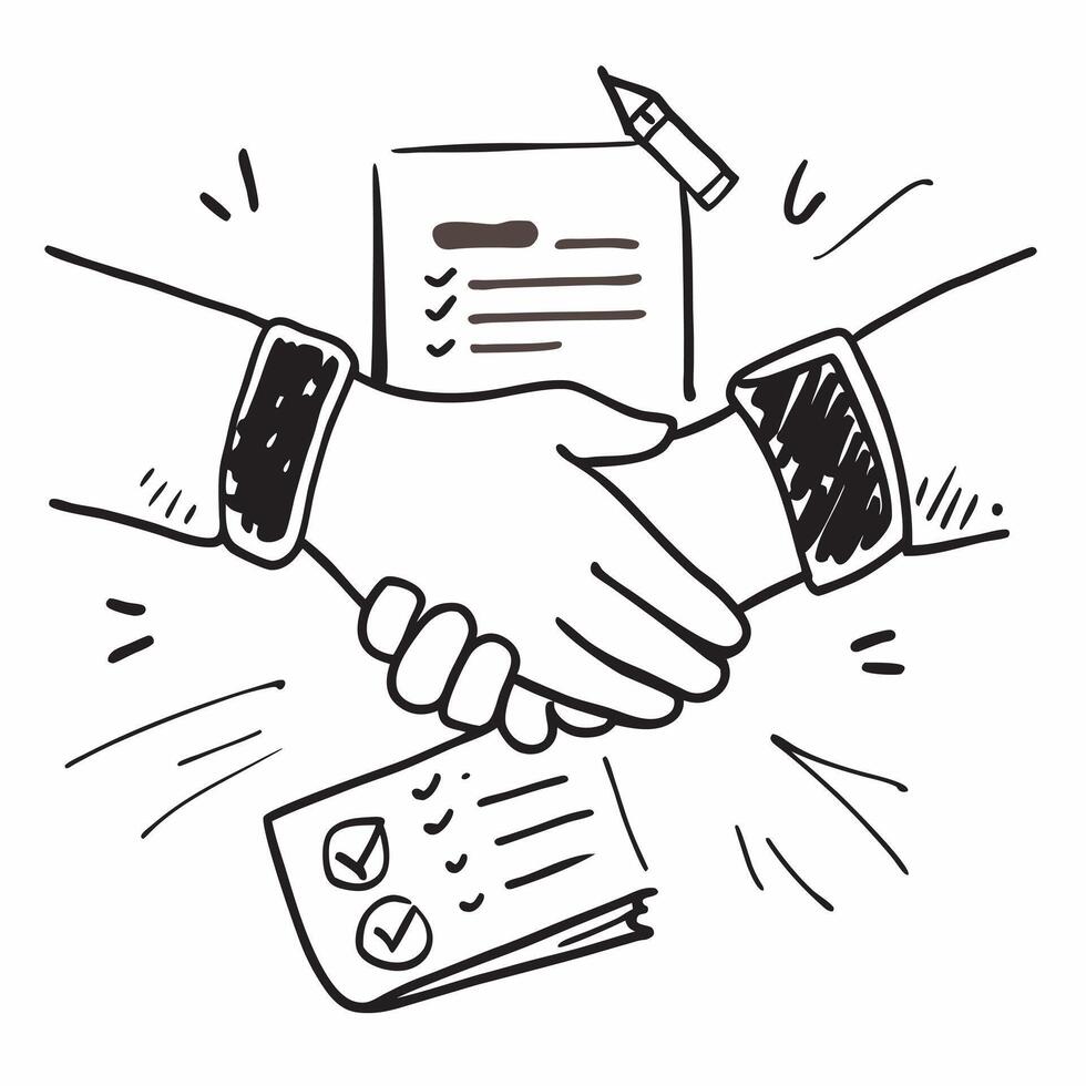 Clean Flat design as Doodle line icon of a handshake concept as A doodle line icon of a handshake symbolizing agreement partnership and collaboration perfect for business agreements and vector