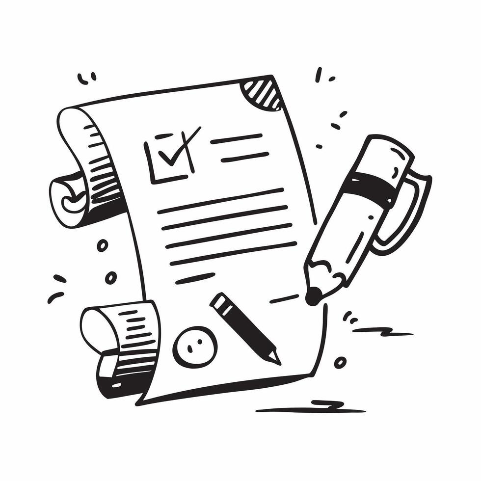 Clean Flat design as Doodle line icon of a document concept as A doodle line icon of a document symbolizing paperwork business contracts and professional documentation perfect for legal Set 2 vector