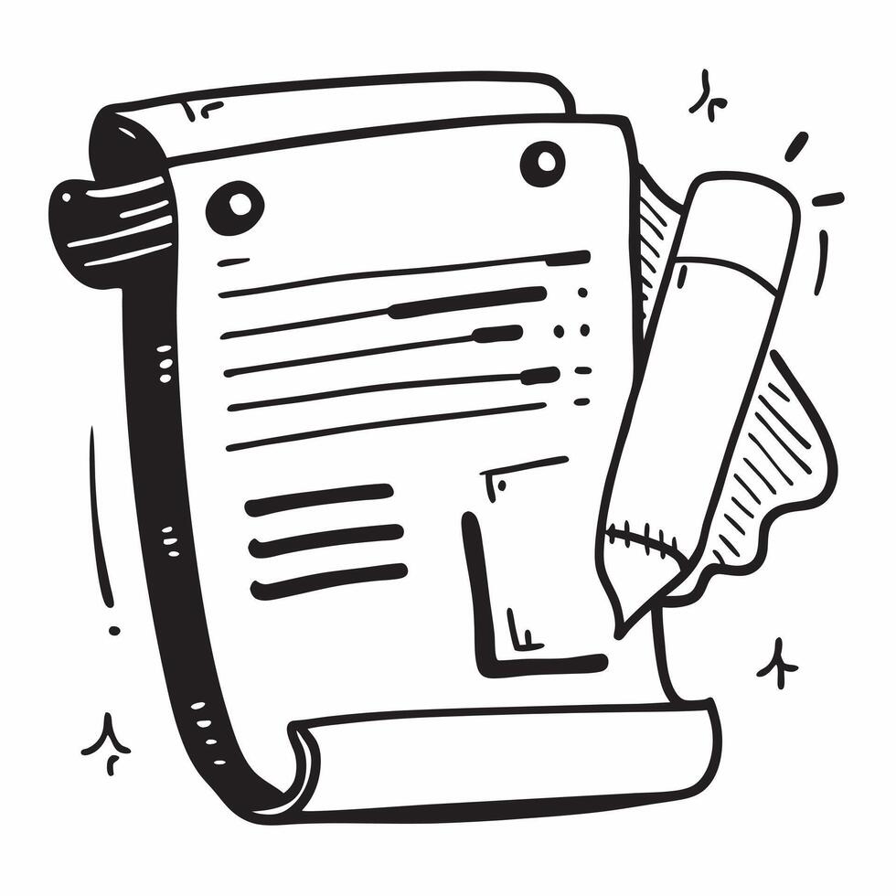 Clean Flat design as Doodle line icon of a document concept as A doodle line icon of a document symbolizing paperwork business contracts and professional documentation perfect for legal vector