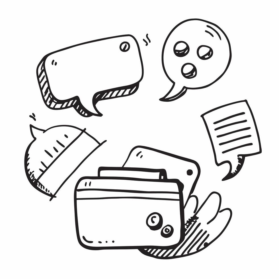 Clean Flat design as Doodle line icon of a chat bubble concept as A doodle line icon of a chat bubble representing communication messaging and business dialogue perfect for customer serv Set 2 vector