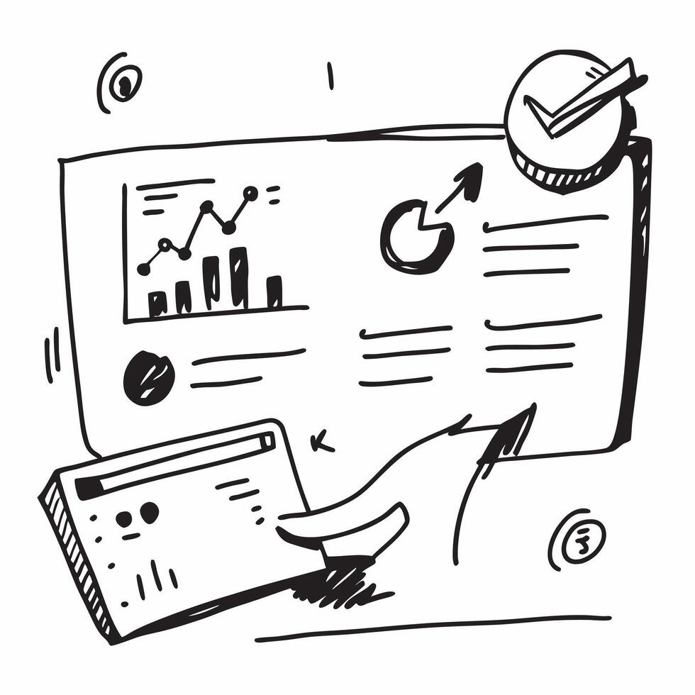 Clean Flat design as Doodle line icon of a bar chart concept as A doodle line icon of a bar chart symbolizing data performance and business metrics perfect for analytical and business re vector