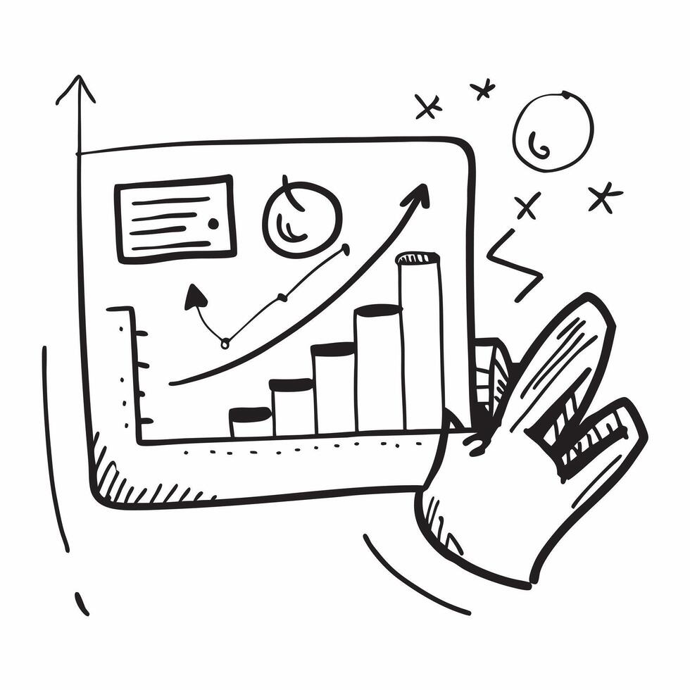 Clean Flat design as Doodle line icon of a bar chart concept as A doodle line icon of a bar chart symbolizing data performance and business metrics perfect for analytical and business re Set 2 vector