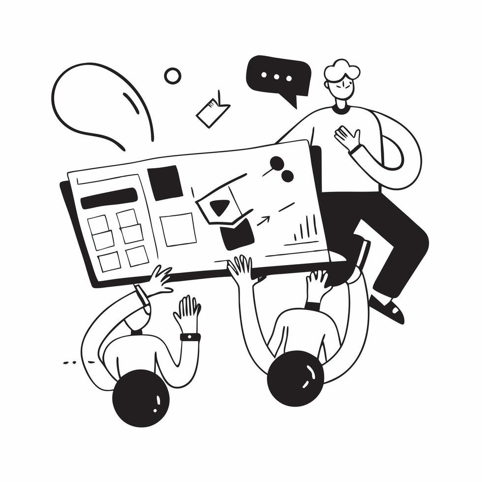 Clean Flat design as Cross functional team collaborating on a project concept as A icon illustration of a cross functional team collaborating on a project using digital tools and chart vector