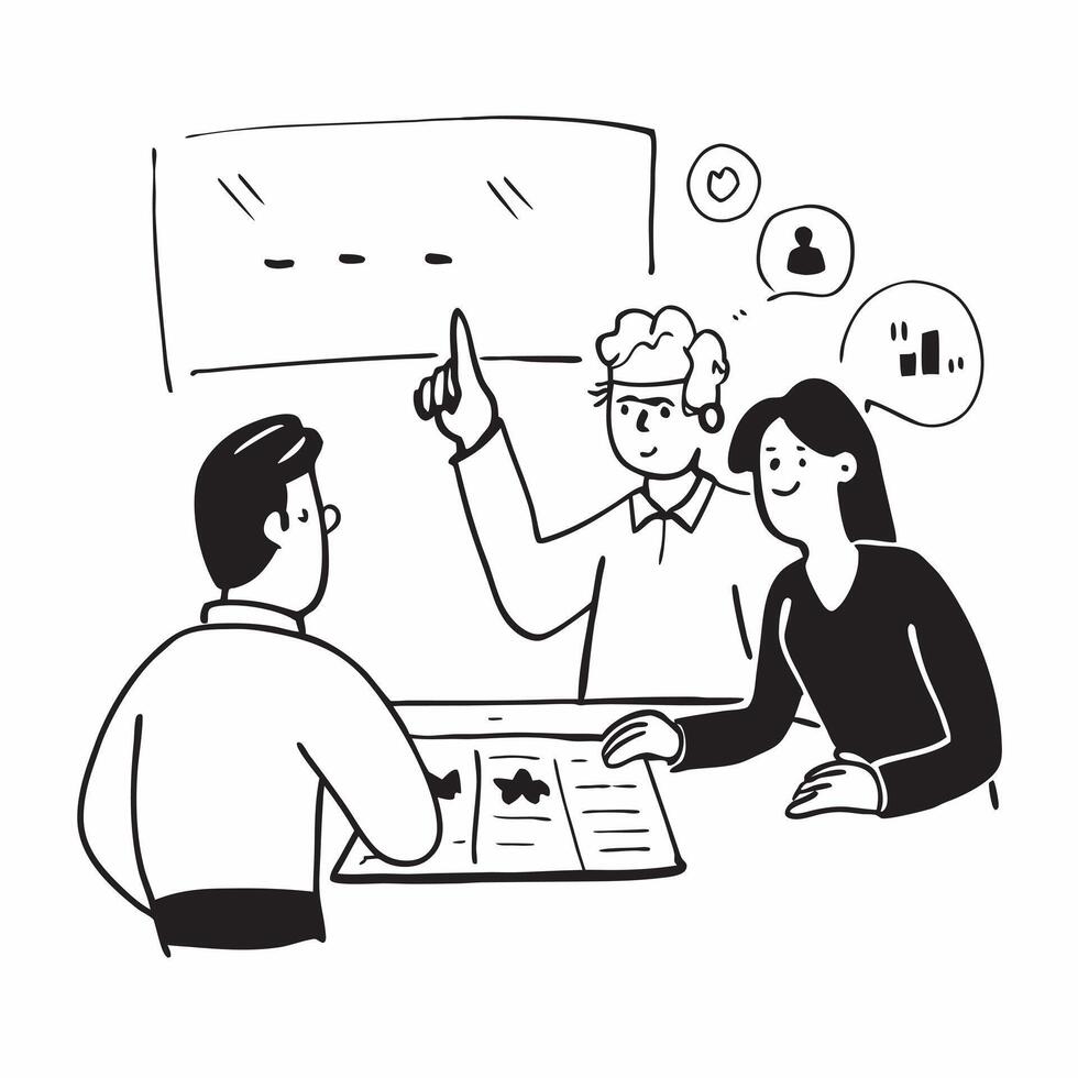 Clean Flat design as Business team having a conference meeting concept as A icon illustration of a business team having a conference meeting using a 3 color scheme to highl vector