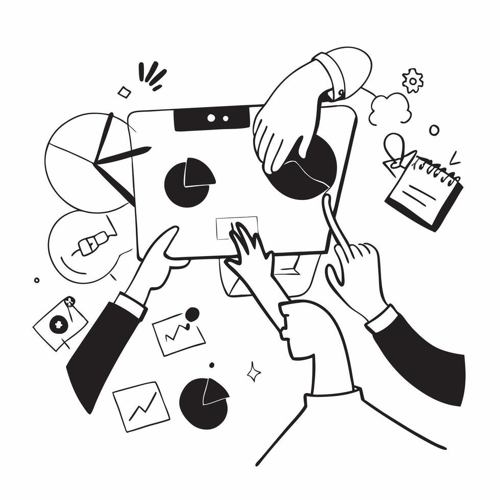 Clean Flat design as Business team collaborating in a modern office using digital tools concept as A icon illustration of a business team in a modern office collaborating using digital Set 9 vector