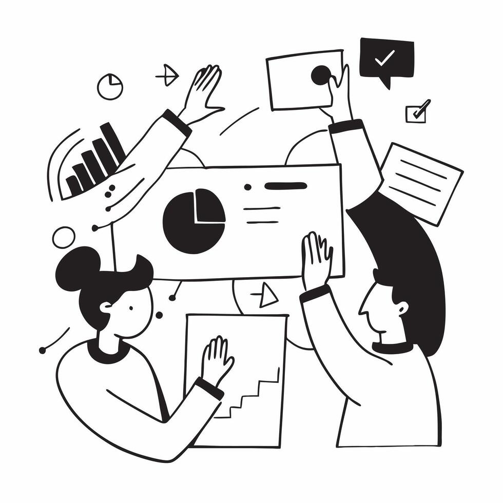 Clean Flat design as Business team collaborating in a modern office using digital tools concept as A icon illustration of a business team in a modern office collaborating using digital Set 12 vector