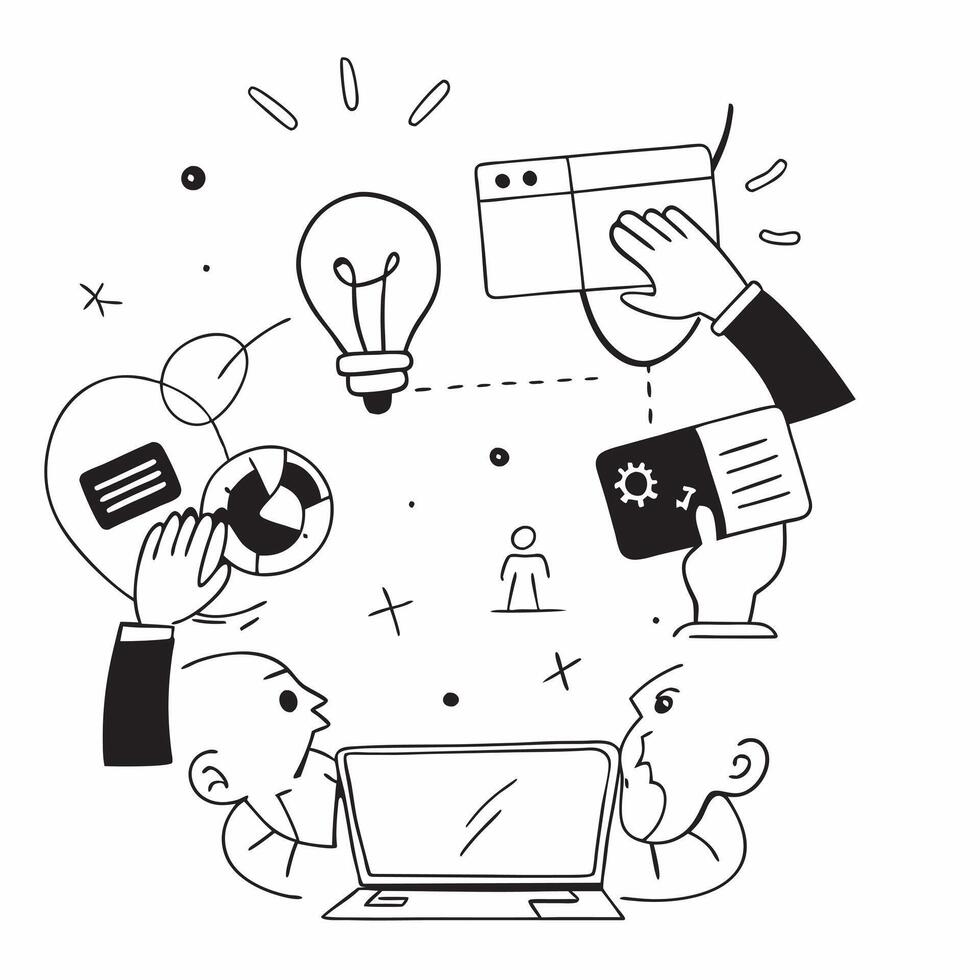 Clean Flat design as Business team collaborating in a modern office using digital tools concept as A icon illustration of a business team in a modern office collaborating using digital Set 14 vector