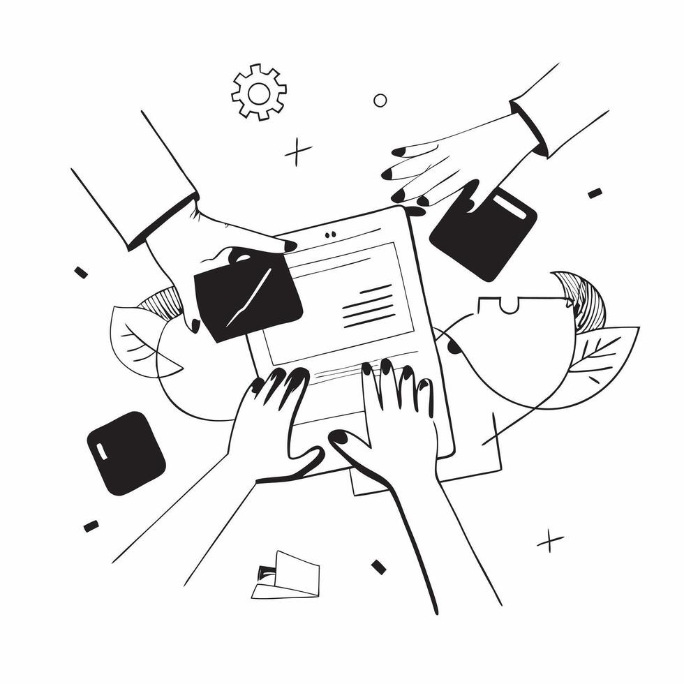 Clean Flat design as Business team collaborating in a modern office using digital tools concept as A icon illustration of a business team in a modern office collaborating using digital Set 2 vector