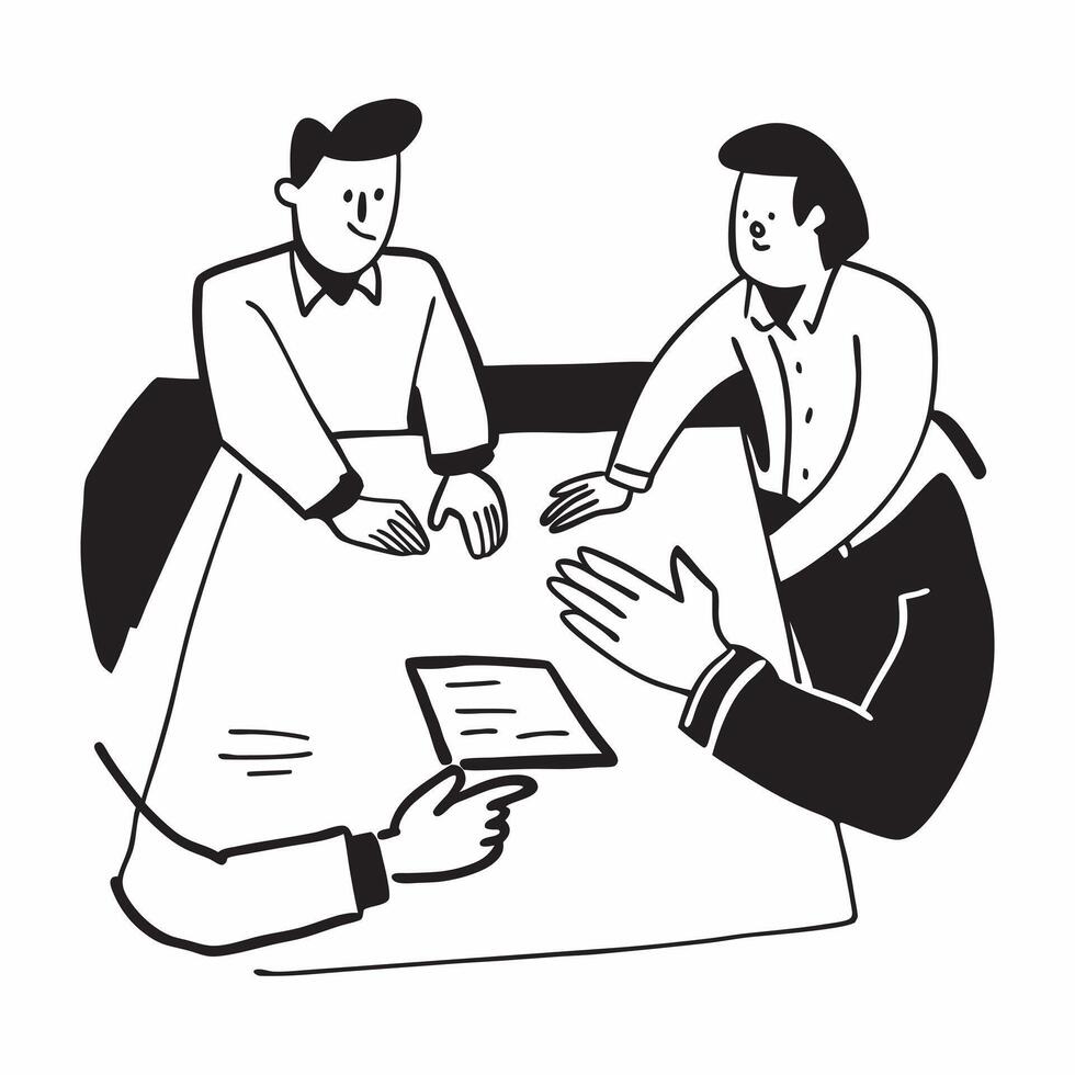 Clean Flat design as Business partners negotiating in a meeting room concept as A icon illustration of business partners negotiating in a meeting room utilizing a 3 color scheme to hig Set 2 vector