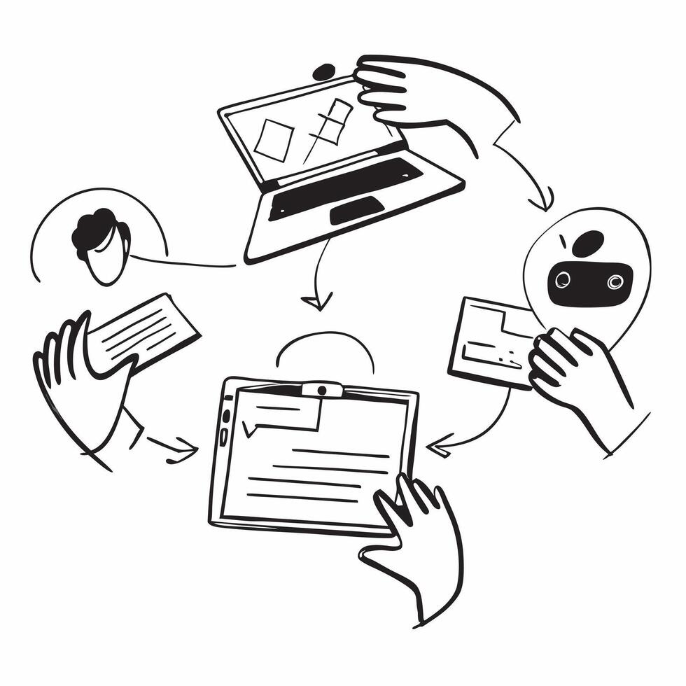 Clean Flat design as Business team collaborating in a modern office using digital tools concept as A icon illustration of a business team in a modern office collaborating using digital Set 5 vector