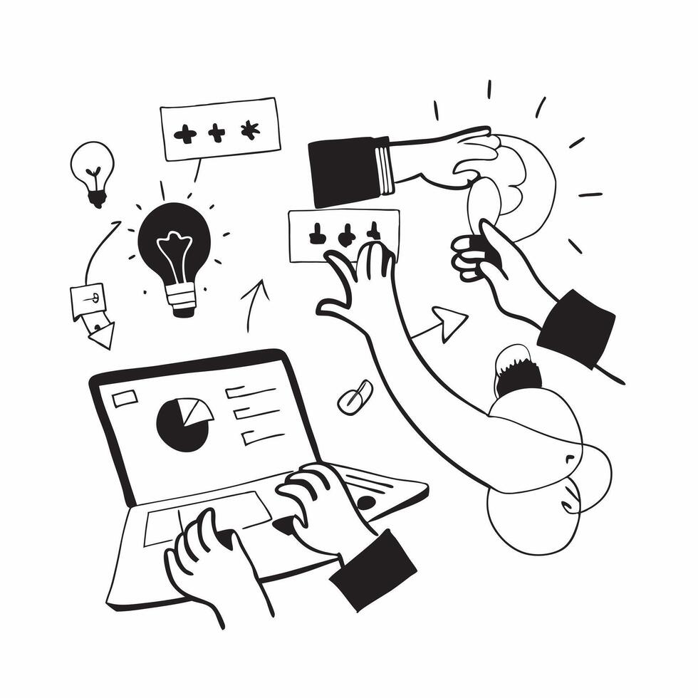 Clean Flat design as Business team collaborating in a modern office using digital tools concept as A icon illustration of a business team in a modern office collaborating using digital Set 7 vector