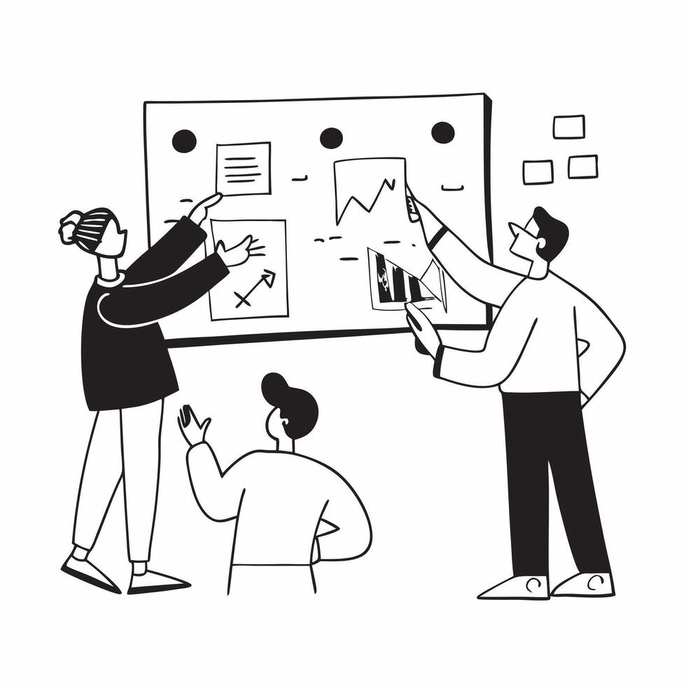 Clean Flat design as Business leaders collaborating on strategy development concept as A icon illustration of business leaders collaborating on strategy development using digital white Set 2 vector