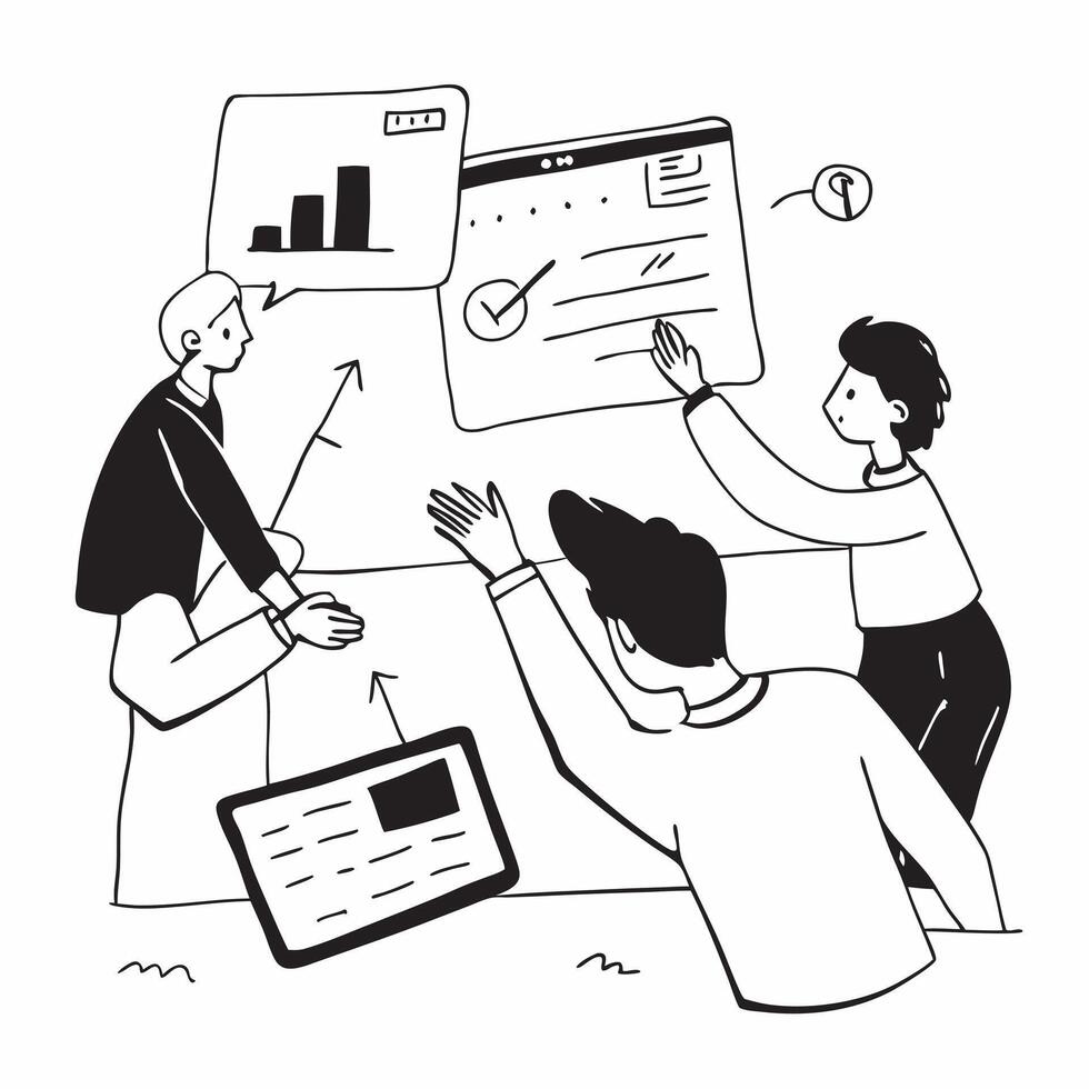 Clean Flat design as Business development team collaborating on growth strategies concept as A icon illustration of a business development team collaborating on growth strategies using Set 2 vector