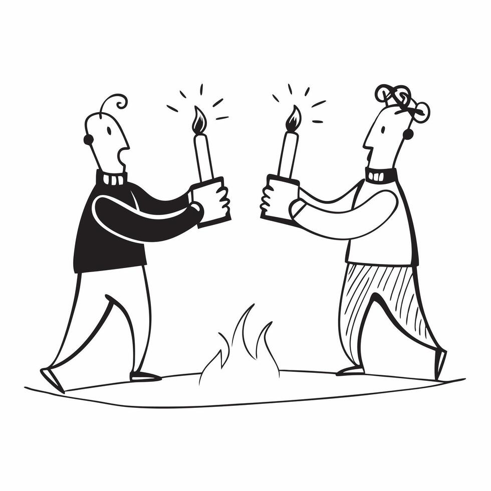 Clean Figures passing a torch symbolizing continuity and challenge with ample space for text concept as Figures passing a torch to each other representing continuity and the challenge o vector