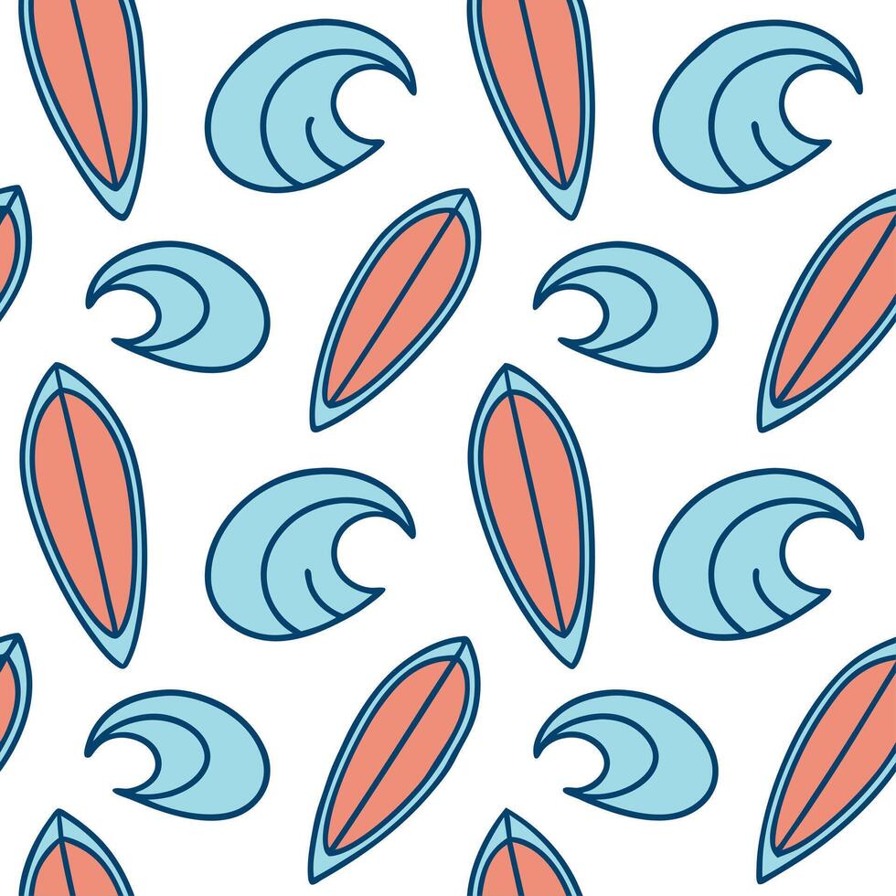 Clean Exciting summer seamless pattern with surfboards and beach waves for an active coastal environment concept as Surfboards and beach waves arranged seamlessly to create an active ene vector