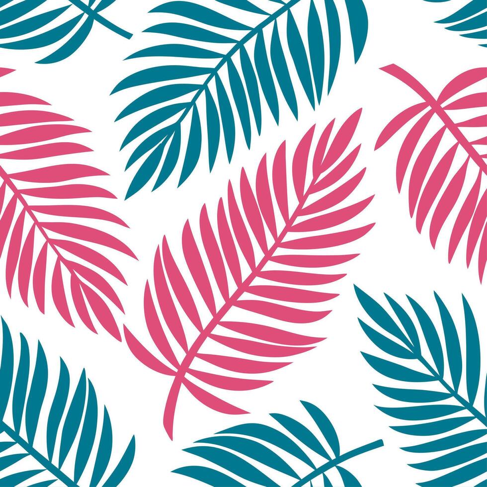 Clean Energetic summer leaves seamless pattern with palm and fern leaves for bold tropical designs concept as Bold palm and fern leaves arranged seamlessly to create energetic tropical s vector
