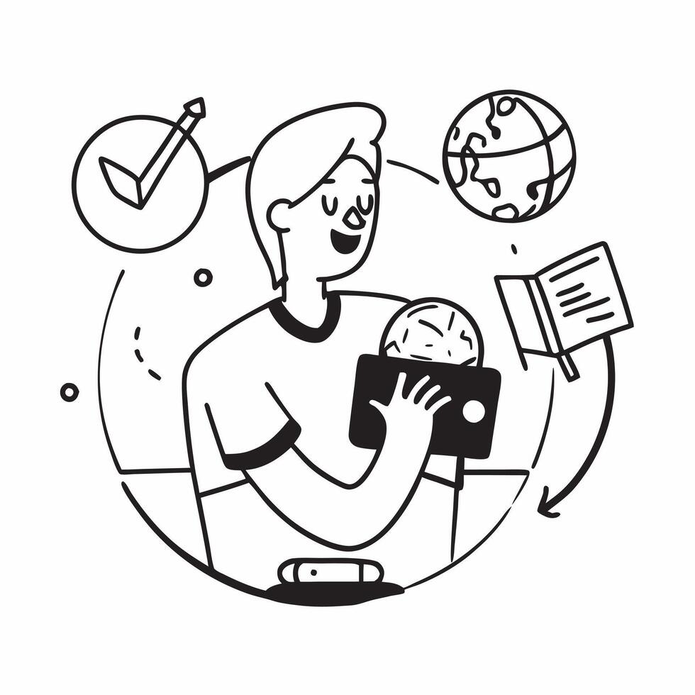 Clean Employee with a healthy snack and a wellness app symbolizing workplace nutrition with ample space for text concept as An employee holding a healthy snack and using a wellness app vector