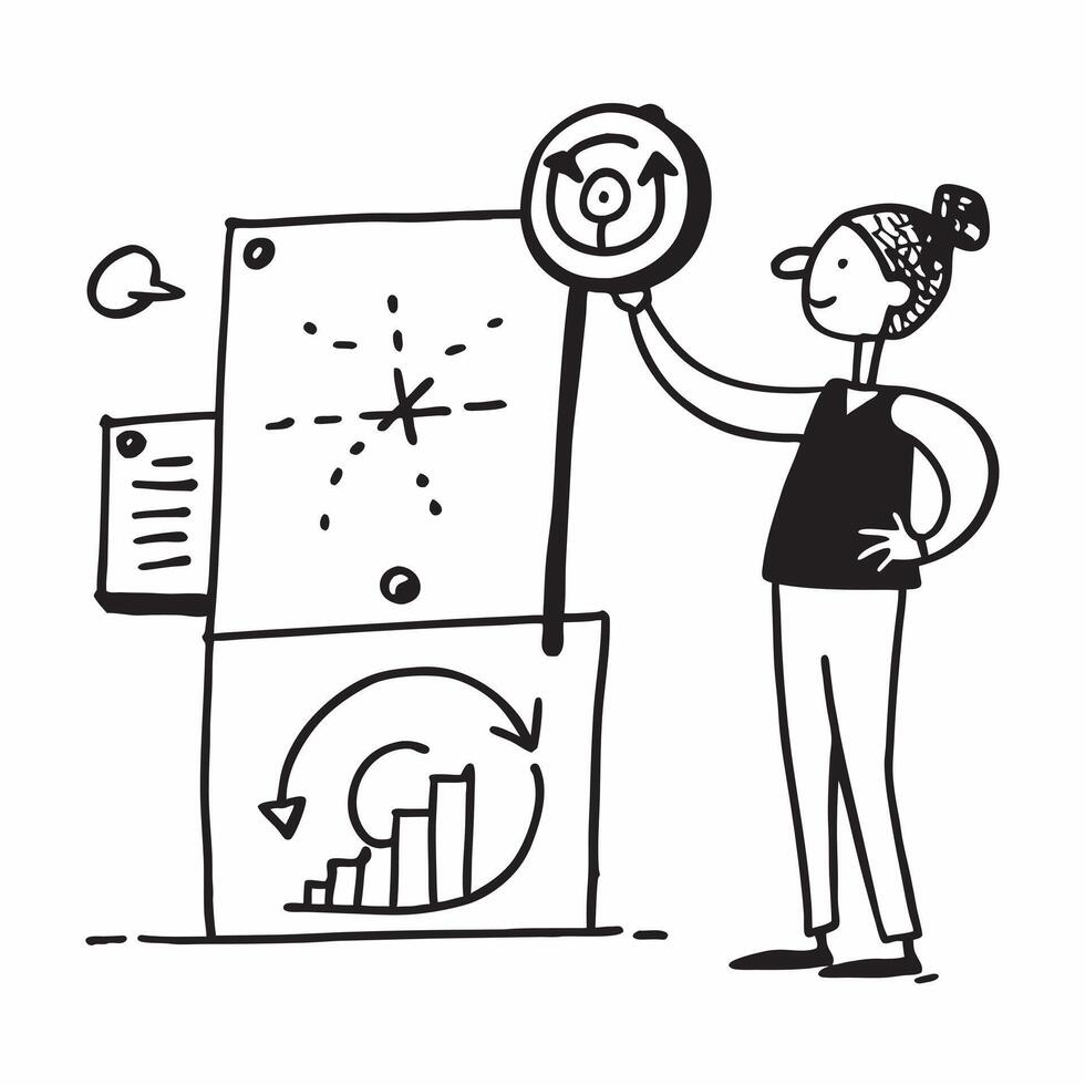 Clean Employee with a goal chart and a procrastination sign representing productivity dos and donts with ample space for text concept as An employee holding a goal chart and a procrasti vector