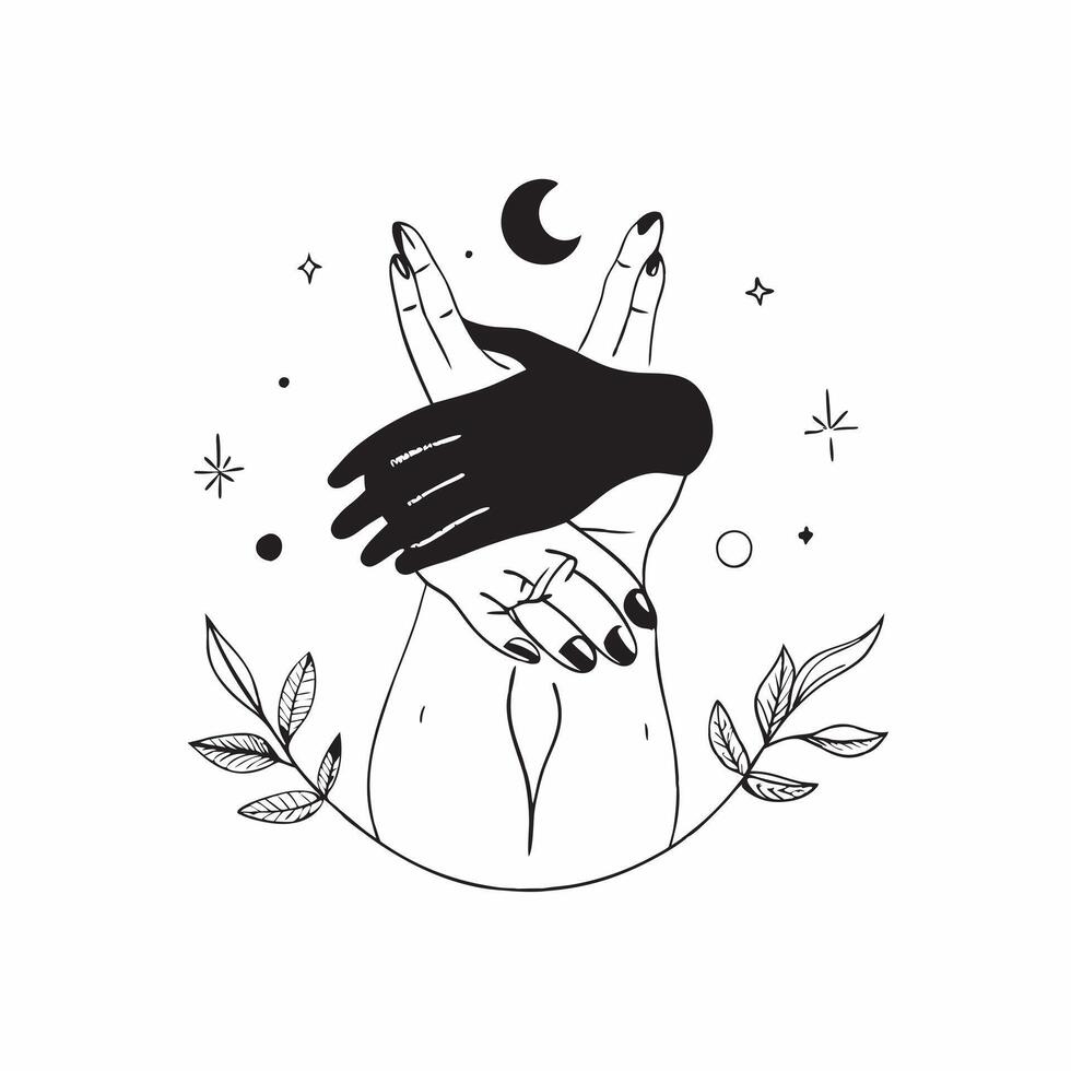 Clean Embracing Silhouettes and Moon concept as Embracing silhouettes with a moon symbol and ample copy space symbolizing tranquility and emotional connection in a hug in Photo Stock Co vector
