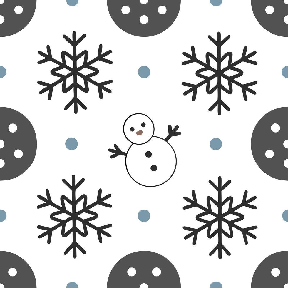 Clean Elegant snowflake and snowman seamless tile pattern with playful winter elements concept as Playful snowmen paired with elegant snowflakes create a seamless tile pattern with fun w vector