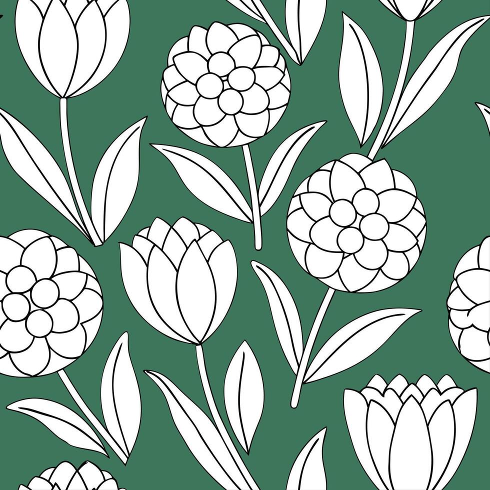 Clean Elegant spring garden seamless pattern with tulips and hydrangeas for classy outdoor spaces concept as Elegant tulips and hydrangeas arranged seamlessly in a refined spring garden Set 2 vector