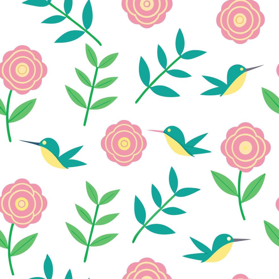 Clean Elegant Easter roses and hummingbirds seamless tile pattern with vibrant spring accents concept as Vibrant spring accents adorn elegant Easter roses and hummingbirds in seamless ti vector