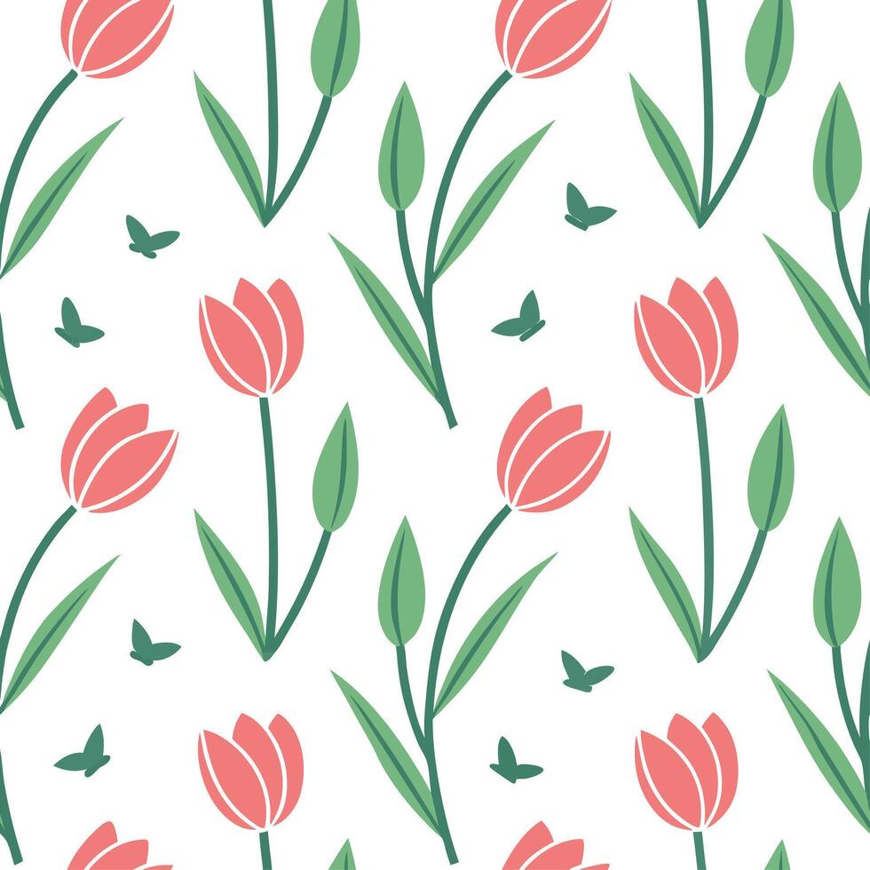 Clean Elegant Easter tulips and hummingbirds seamless tile pattern with graceful spring motifs concept as Graceful spring motifs with elegant Easter tulips and hummingbirds create seamle vector