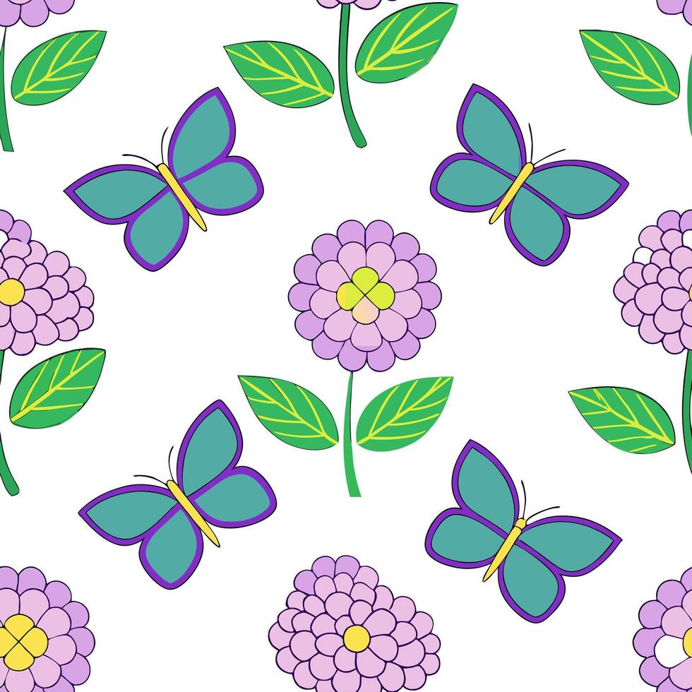 Clean Elegant Easter hydrangeas and butterflies seamless tile pattern with rich spring tones concept as Rich spring tones adorn elegant Easter hydrangeas and butterflies in seamless tile vector