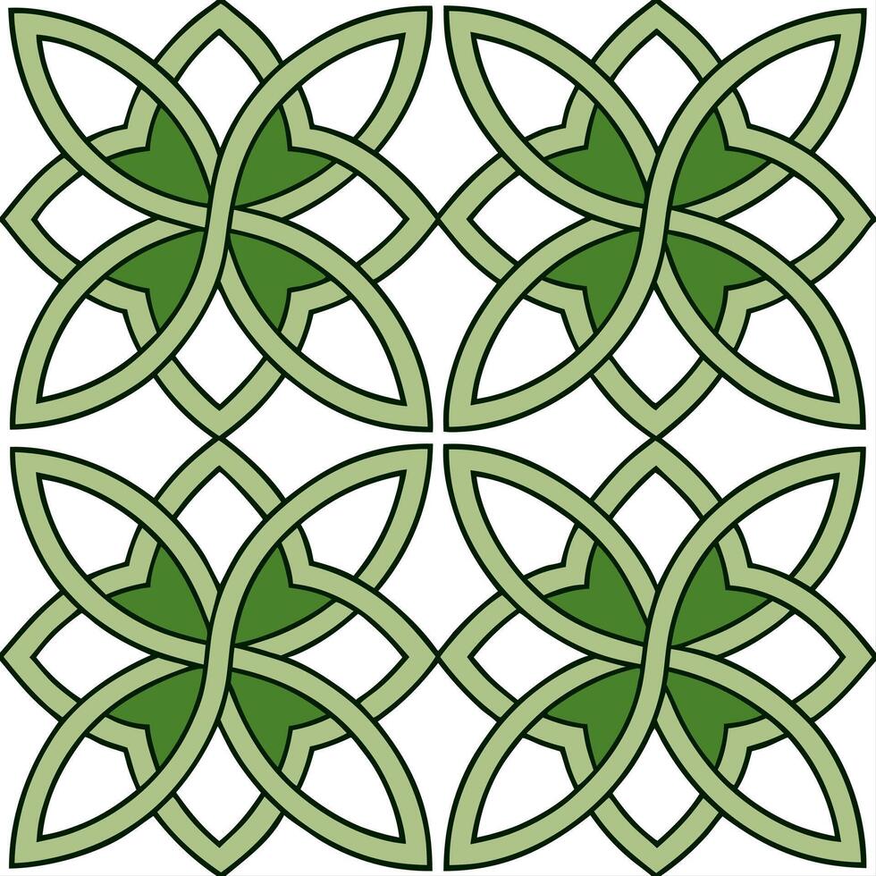 Clean Elegant Celtic knots and four leaf clovers seamless tile pattern with rich green hues concept as Rich green hues highlight elegant Celtic knots intertwined with four leaf clovers i vector
