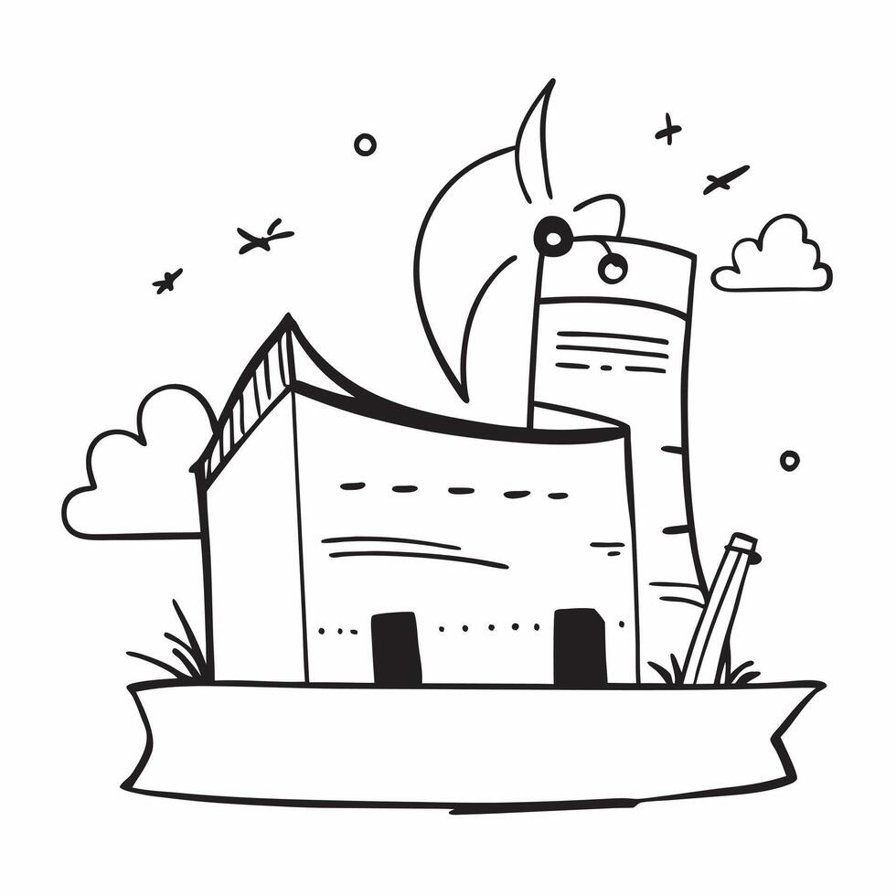 Clean Eco friendly factory and wind turbine symbolizing sustainable energy use with ample space for text concept as An eco friendly factory with a wind turbine representing sustainable vector