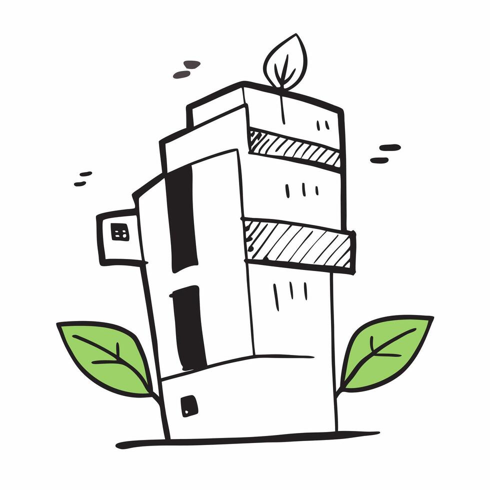 Clean Eco friendly office building and a green leaf symbolizing green business practices with ample space for text concept as An eco friendly office building with a green leaf represent vector