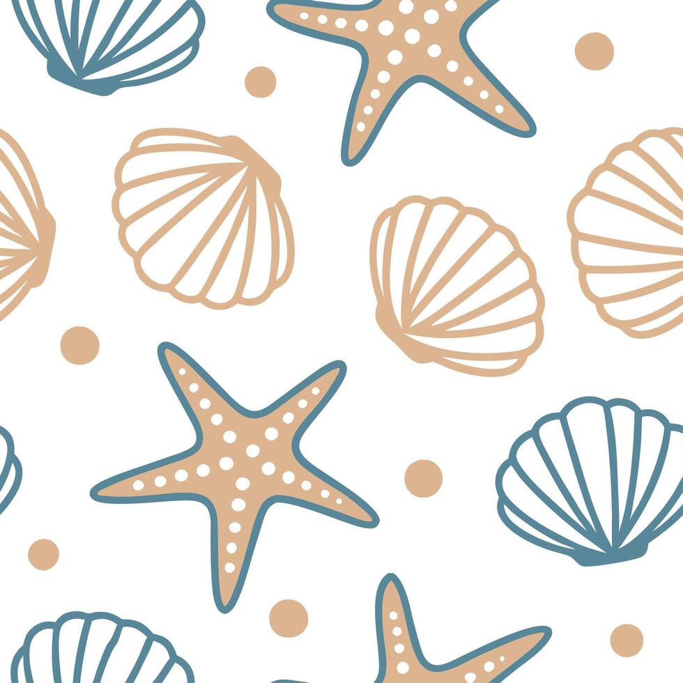 Clean Driftwood and seashells seamless tile pattern with soft beach colors for a coastal inspired decor concept as Driftwood and seashells with soft beach colors create a coastal inspire vector