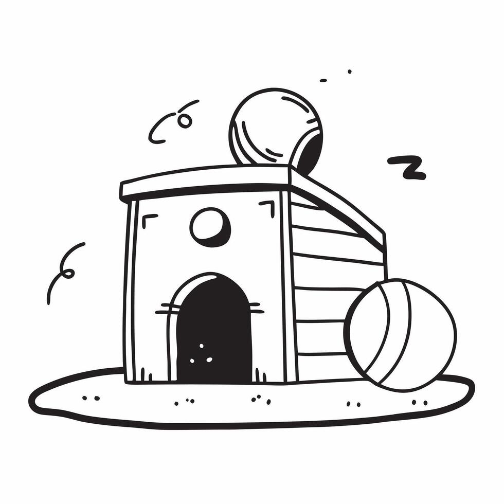 Clean Dog Kennel and Ball concept as Dog kennel with a ball and ample space for text symbolizing the resting place and play for pet dogs in Photo Stock Concept vector