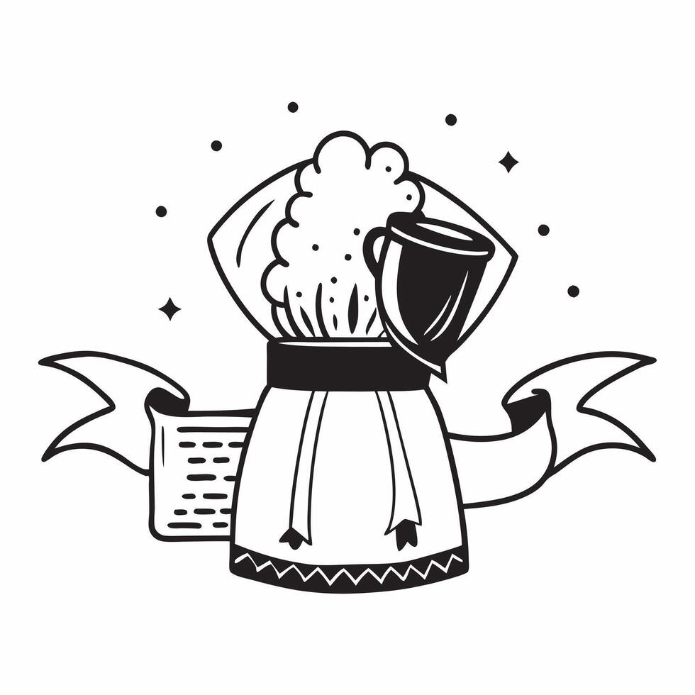 Clean Dirndl Dress and Beer Mug concept as A traditional dirndl dress with a beer mug and ample copy space symbolizing the festive attire and beverages of Oktoberfest in Photo Stock Con vector