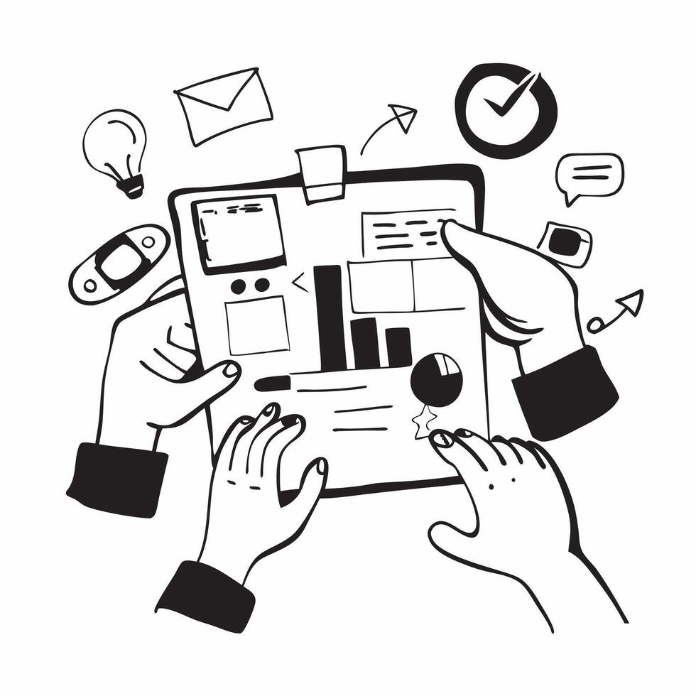 Clean Cross functional team collaborating on a project concept as A illustration of a cross functional team collaborating on a project using digital tools and charts with an 8 col vector