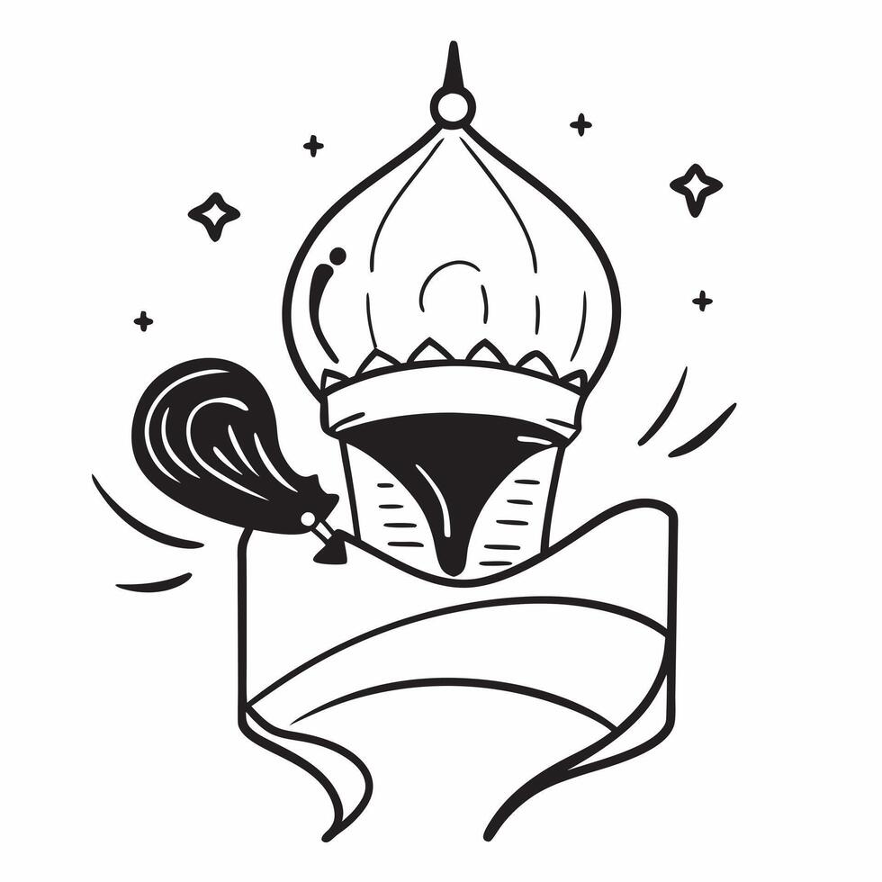 Clean Crescent Moon and Mosque Silhouette concept as Crescent moon with a mosque silhouette and ample copy space symbolizing the spiritual and architectural elements of Eid Al Adha in P vector