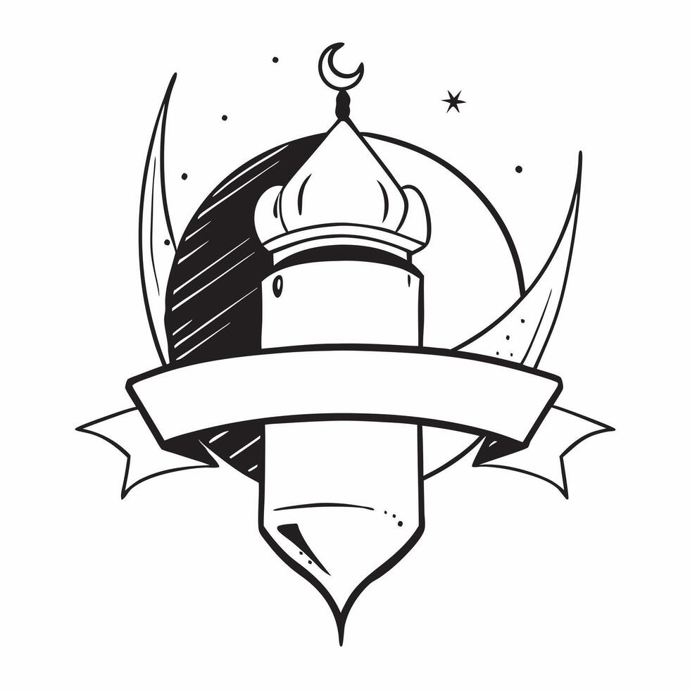 Clean Crescent and mosque dome icon with space for text and graphics on a blue background concept as A modern crescent and mosque dome icon design featuring space for both text and graph vector