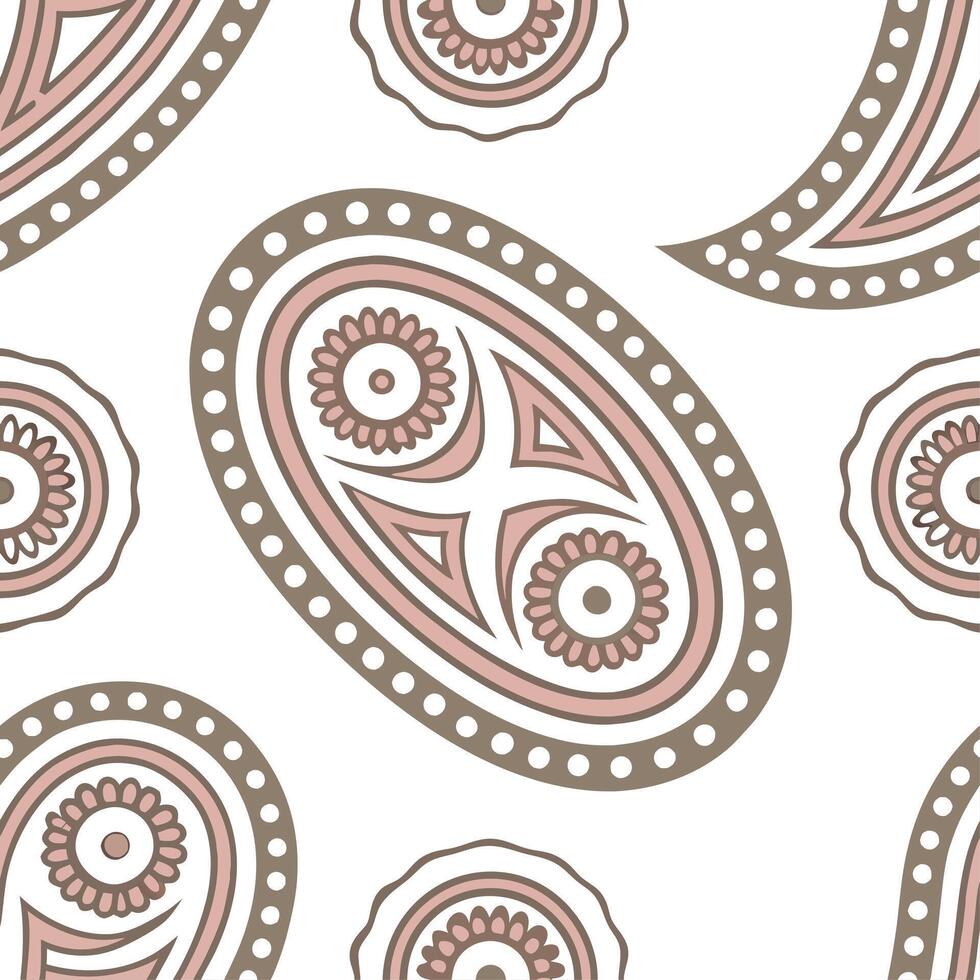 Clean Create a seamless pattern combining paisley and geometric shapes in muted earth tones concept as Develop a repeating design that merges traditional paisley elements with geometric vector