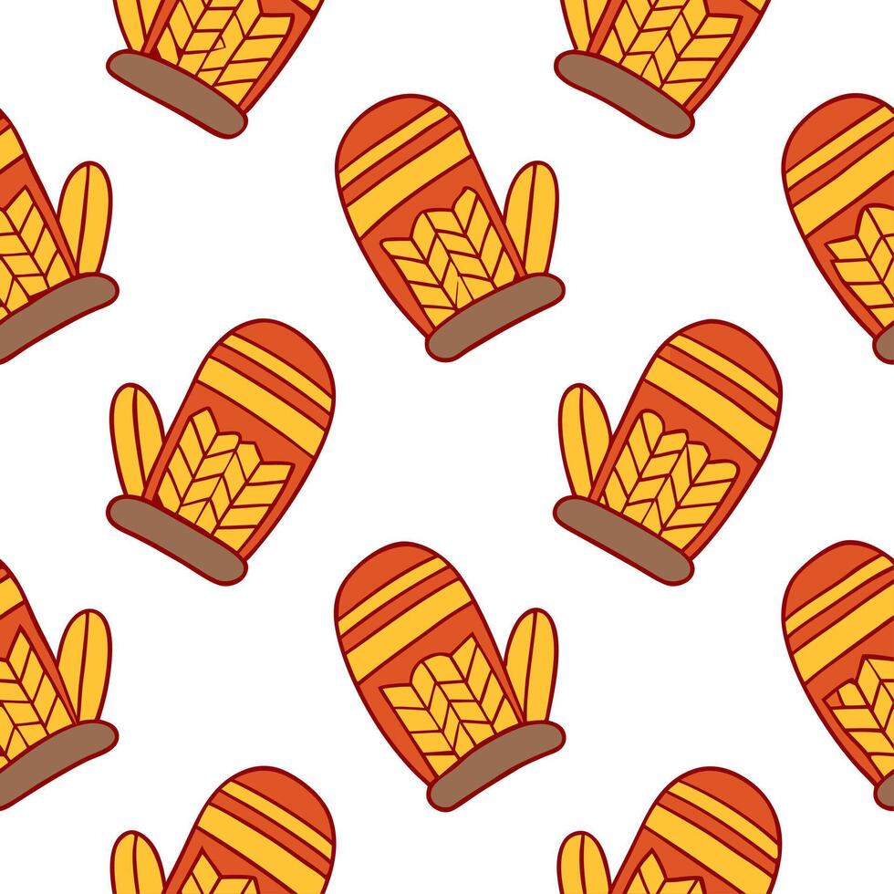 Clean Cozy knitted mittens seamless tile pattern with autumn colors and warm textures concept as Autumn colors and warm textures in cozy knitted mittens create a seamless tile pattern pe vector
