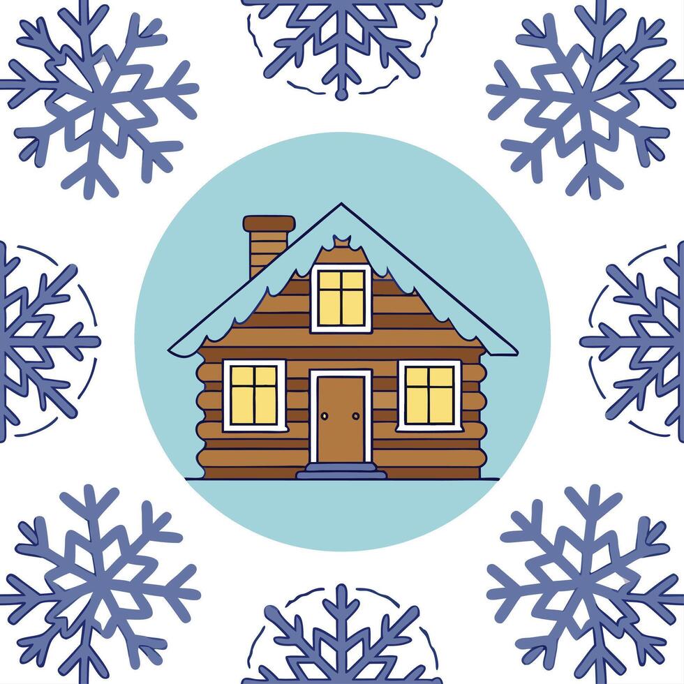 Clean Cozy cabin in the snow seamless tile pattern with warm lights and frosty details concept as A cozy cabin nestled in snow with warm lights and frosty details forms a seamless tile p vector