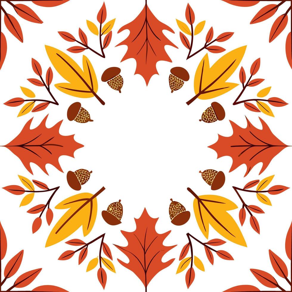Clean Cozy autumn wreath seamless tile pattern with colorful leaves and seasonal accents concept as Colorful autumn leaves and seasonal accents create a cozy autumn wreath seamless tile vector