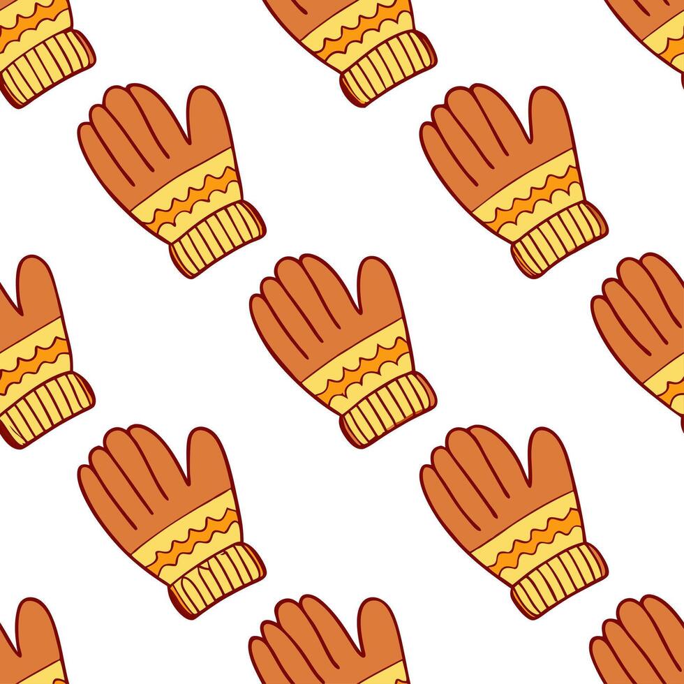 Clean Cozy autumn knit gloves seamless tile pattern with warm colors and textured details concept as Warm colored knitted gloves with textured details create a cozy autumn knit gloves se vector