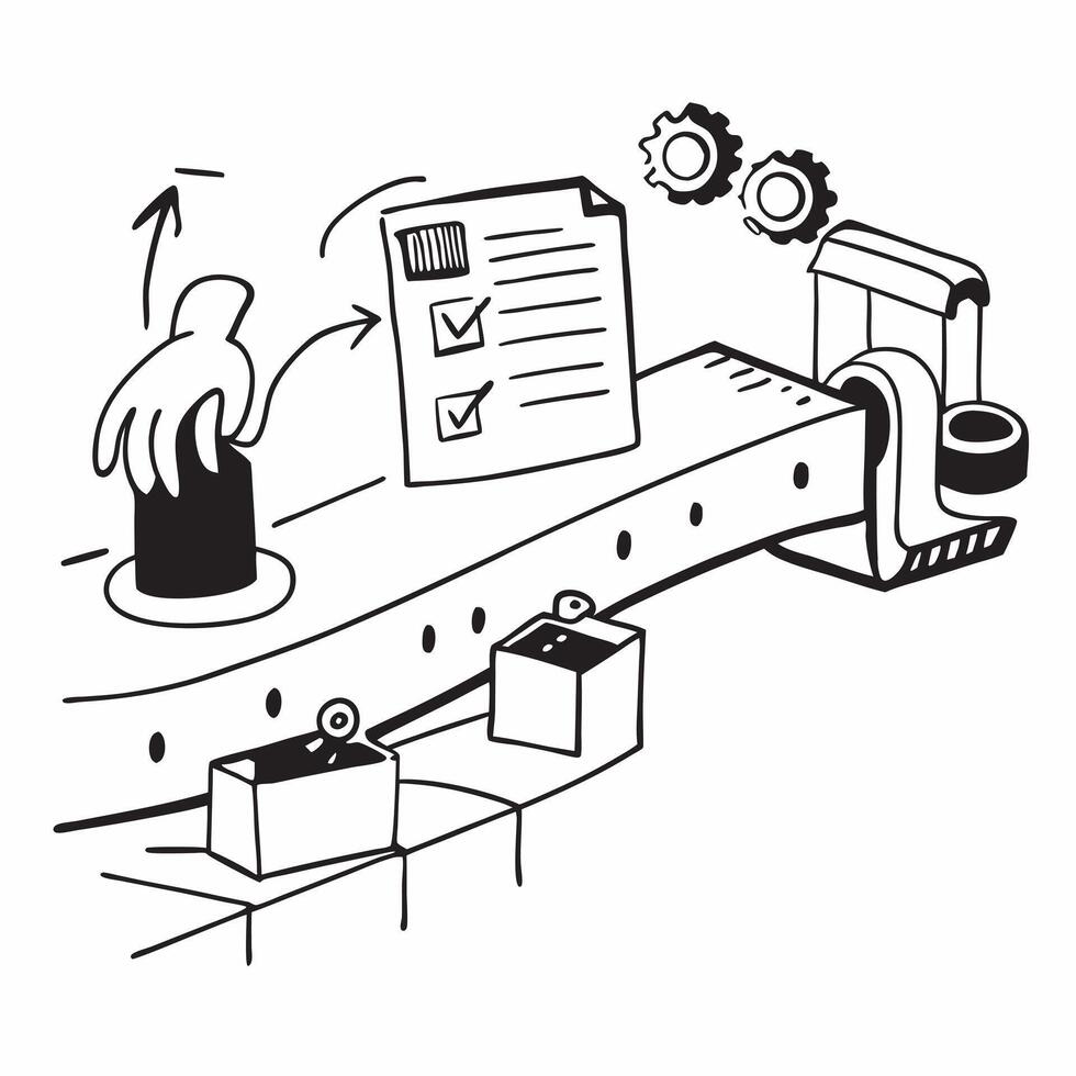 Clean Conveyor belt and a turnover analysis chart symbolizing turnover analysis in double exposure with copy space concept as A conveyor belt blended with a turnover analysis chart repr vector