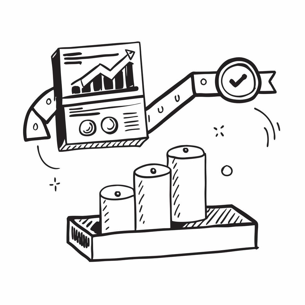 Clean Conveyor system and a stock report symbolizing stock flow in double exposure with copy space concept as A conveyor system blended with a stock report representing stock flow and i vector