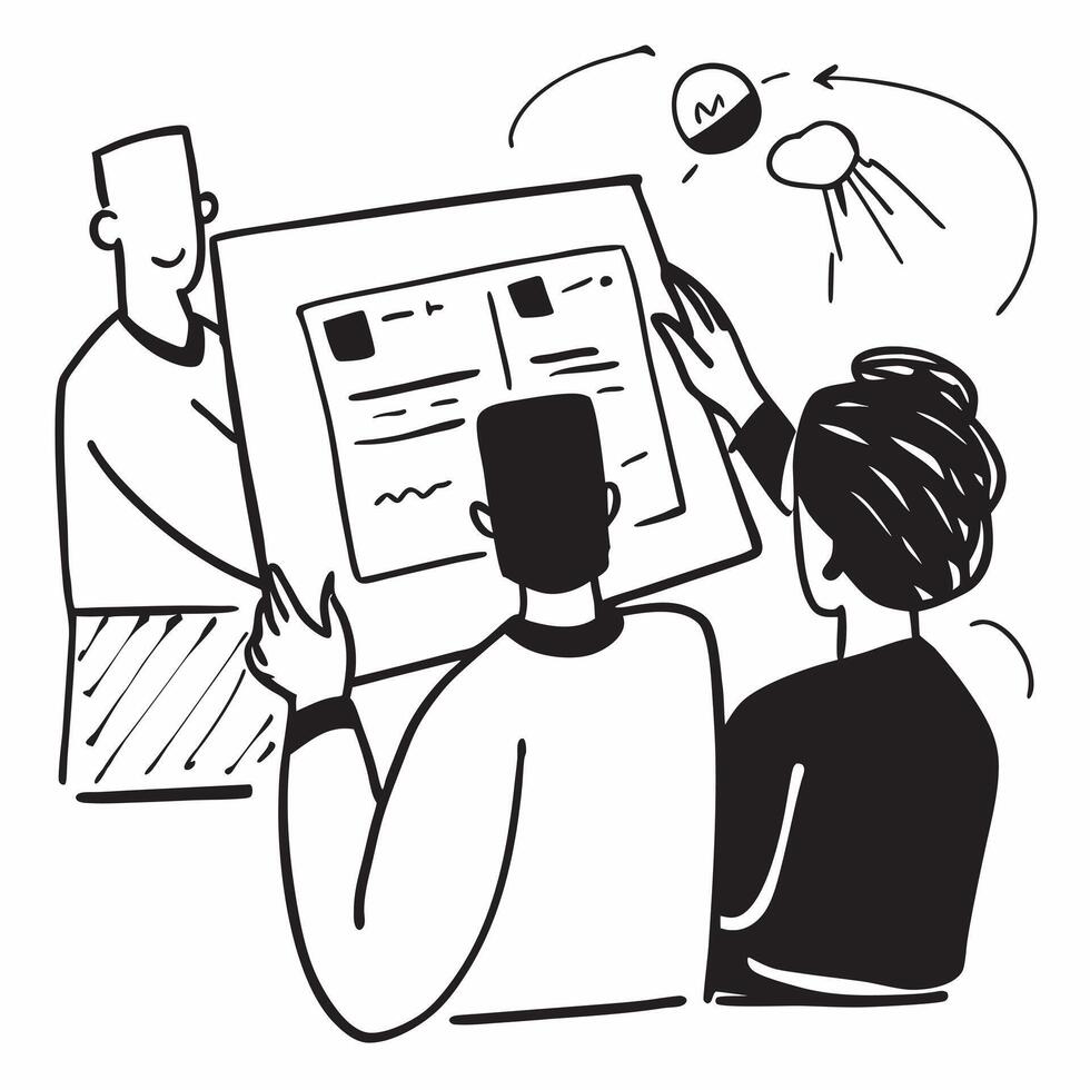 Clean Colleagues reviewing project timelines in a team meeting concept as A illustration of colleagues reviewing project timelines in a team meeting featuring a 3 color palette to vector
