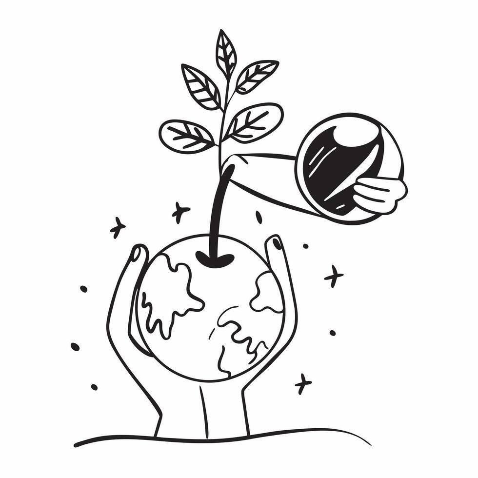 Clean Child with a globe and a plant symbolizing global awareness and growth with space for text concept as A child holding a small globe and a plant representing global awareness and g vector