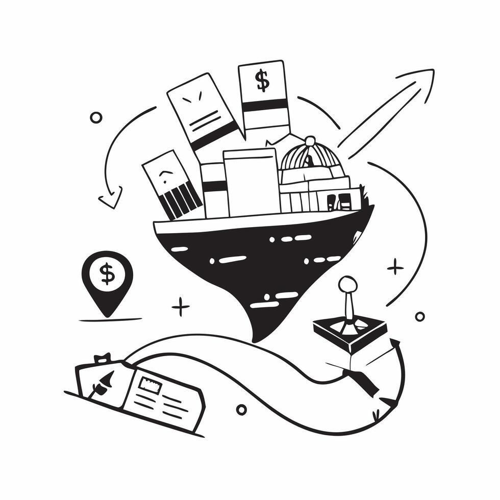 Clean Cargo yard and a cash management chart symbolizing cash management in logistics in double exposure with copy space concept as A cargo yard blended with a cash management chart rep vector