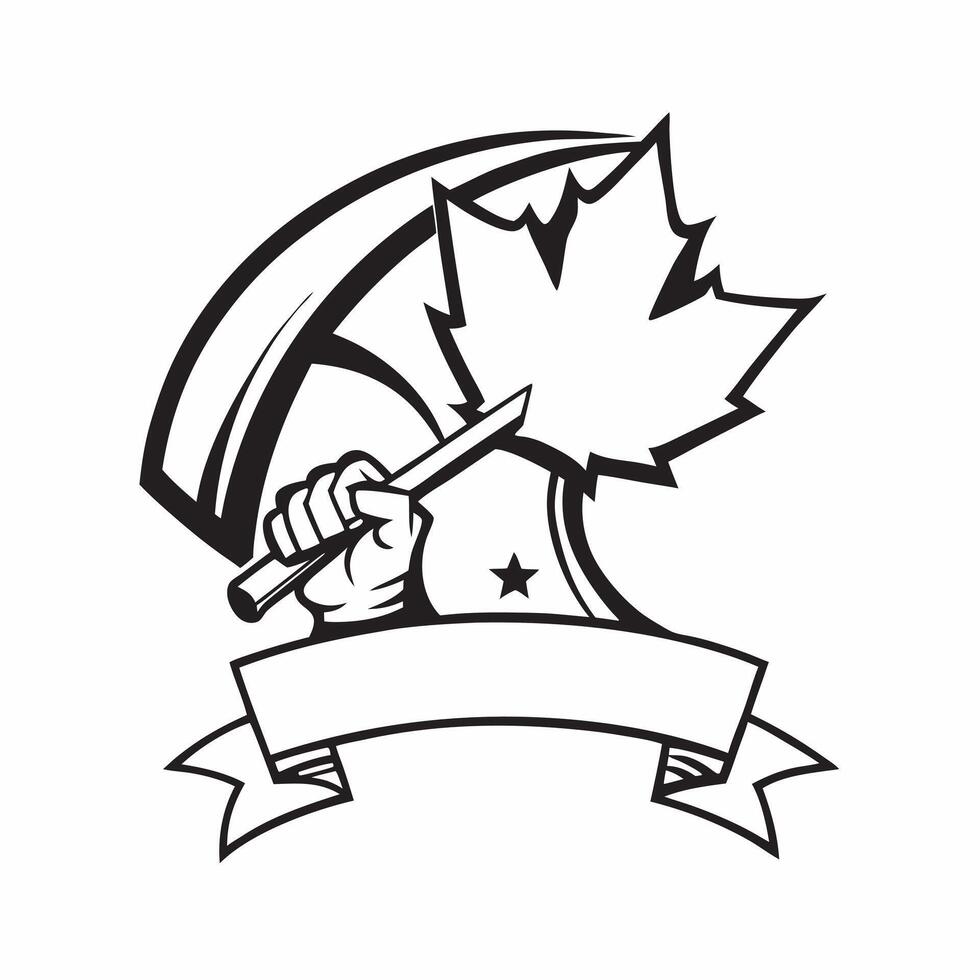 Clean Canadian flag and a hockey stick symbolizing sports and national pride with ample space for text concept as A Canadian flag waving with a hockey stick representing the love for ho vector