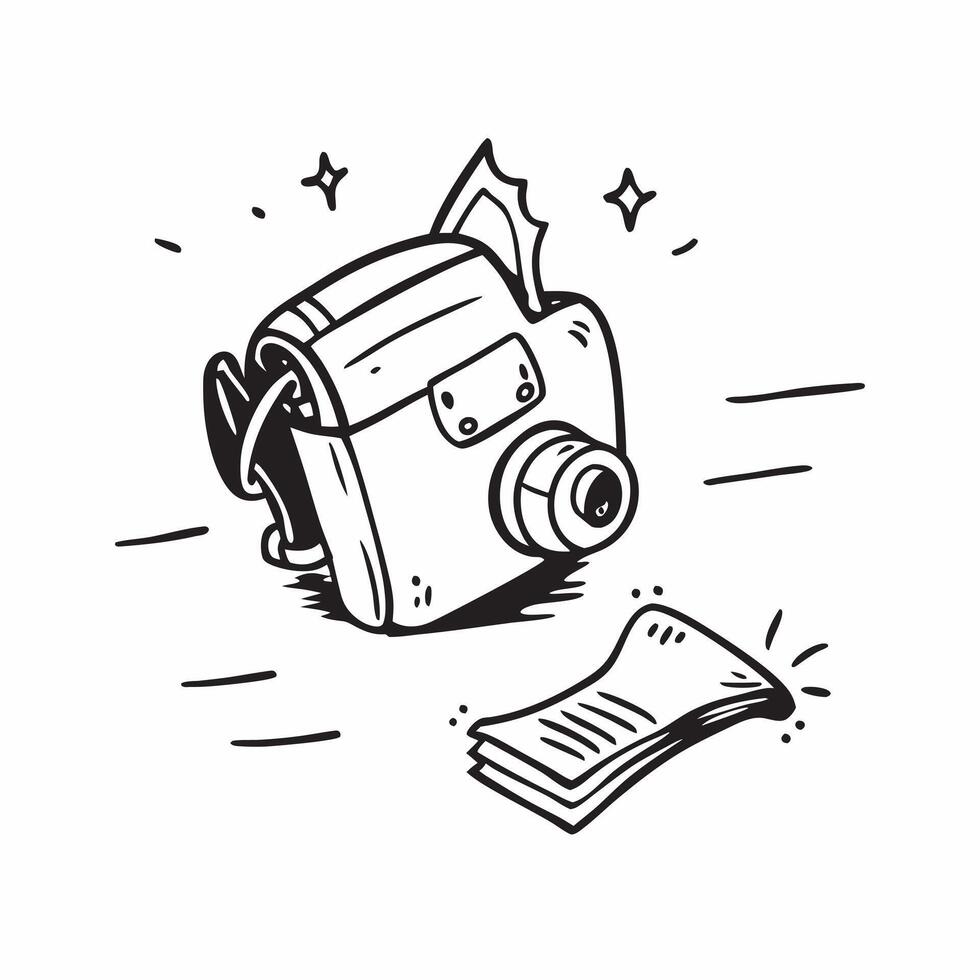 Clean Camera and backpack icon with copy space for infographics concept as An infographic ready camera and backpack icon with copy space designed to convey backpacking trips travel photo vector