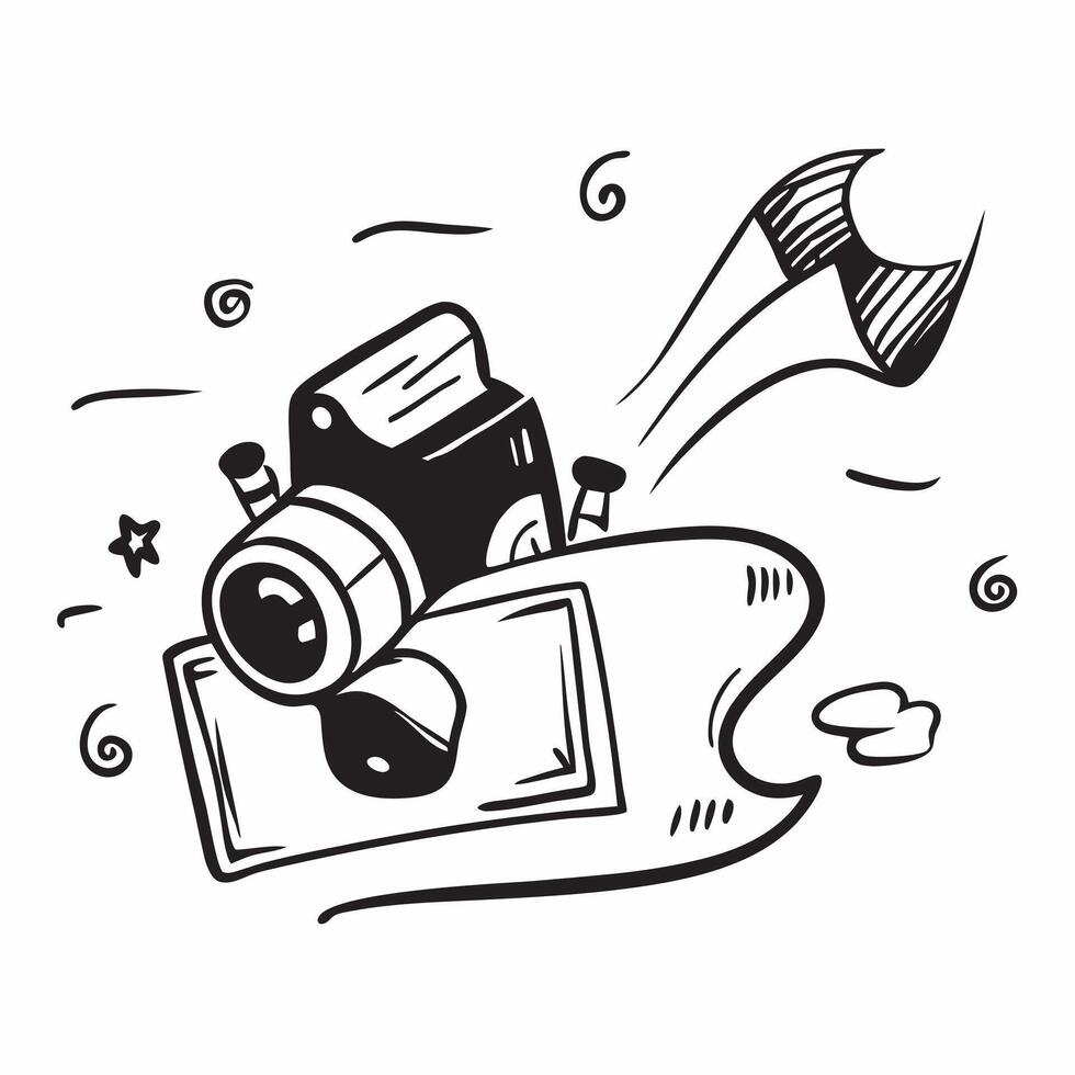 Clean Camera and Backdrop concept as A camera with a backdrop and ample copy space symbolizing the scene and setup in photography in Photo Stock Concept vector